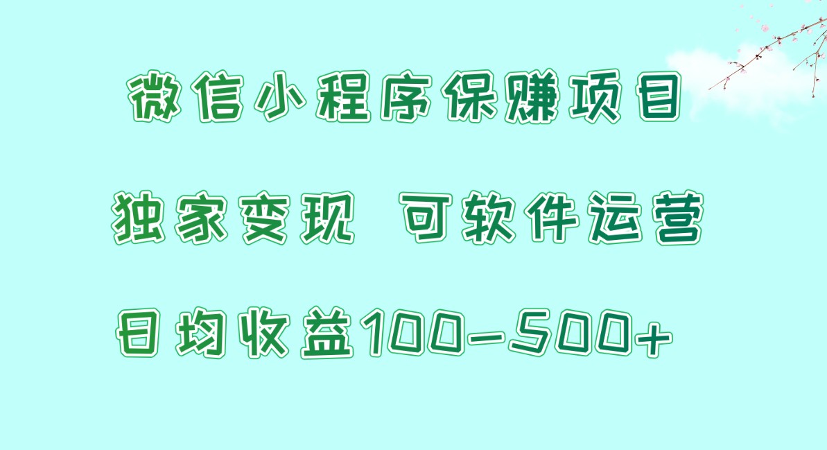 微信小程序保赚项目，日均收益100~500+，独家变现，可软件运营-九零网创