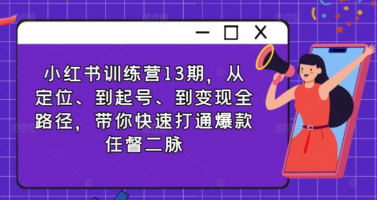 小红书训练营13期，从定位、到起号、到变现全路径，带你快速打通爆款任督二脉-九零网创