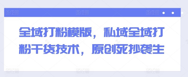 全域打粉模版，私域全域打粉干货技术，原创死抄袭生-九零网创