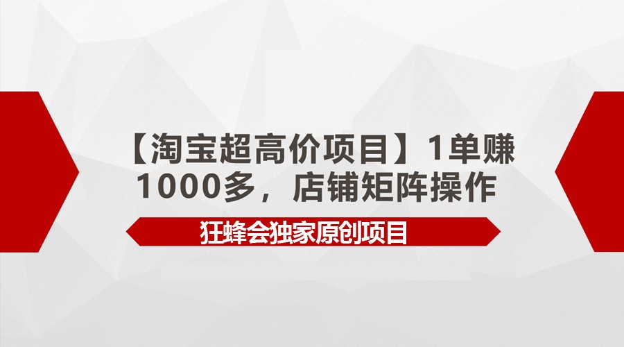 【淘宝超高价项目】1单赚1000多，店铺矩阵操作-九零网创