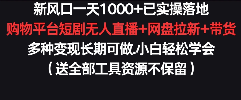 新风口一天1000+已实操落地购物平台短剧无人直播+网盘拉新+带货多种变现长期可做-九零网创