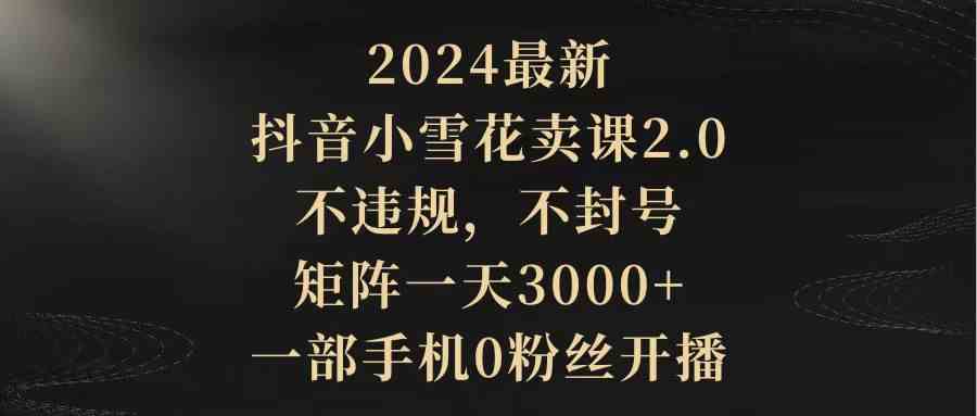 （9639期）2024最新抖音小雪花卖课2.0 不违规 不封号 矩阵一天3000+一部手机0粉丝开播-九零网创