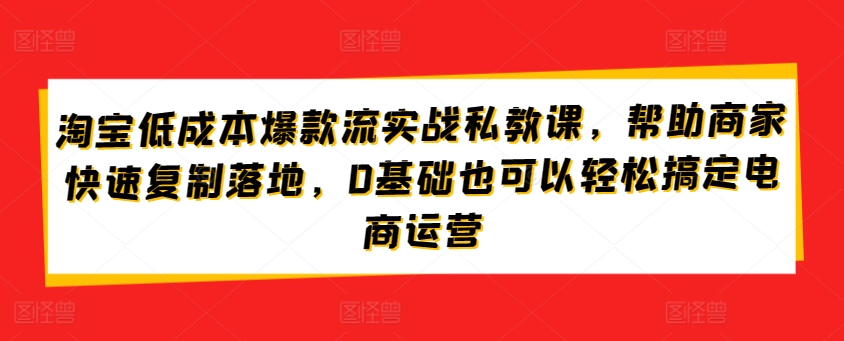 淘宝低成本爆款流实战私教课，帮助商家快速复制落地，0基础也可以轻松搞定电商运营-九零网创