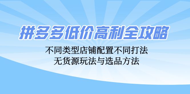 （12897期）拼多多低价高利全攻略：不同类型店铺配置不同打法，无货源玩法与选品方法-九零网创