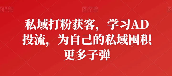 私域打粉获客，学习AD投流，为自己的私域囤积更多子弹-九零网创