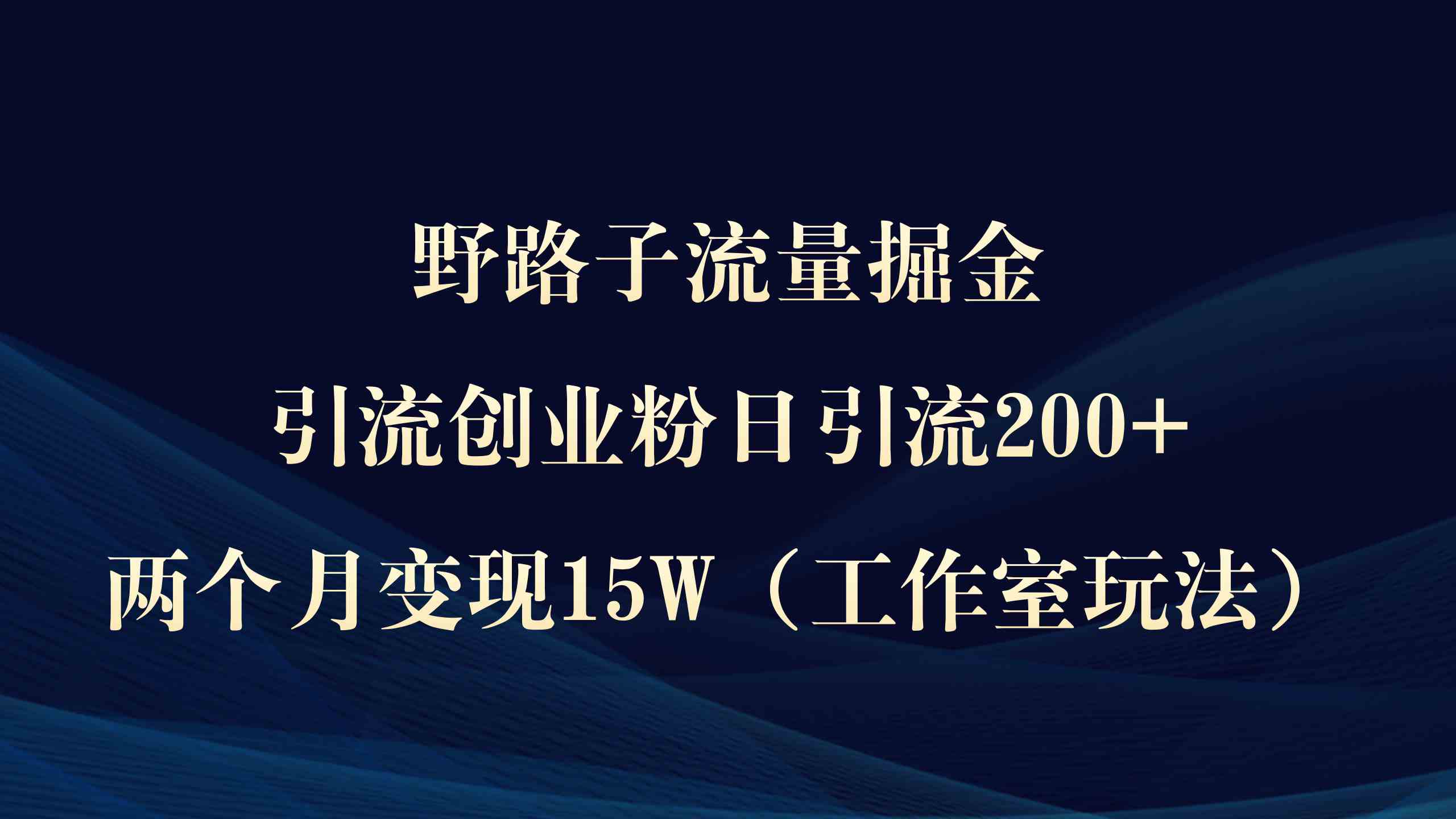 （9513期）野路子流量掘金，引流创业粉日引流200+，两个月变现15W（工作室玩法））-九零网创