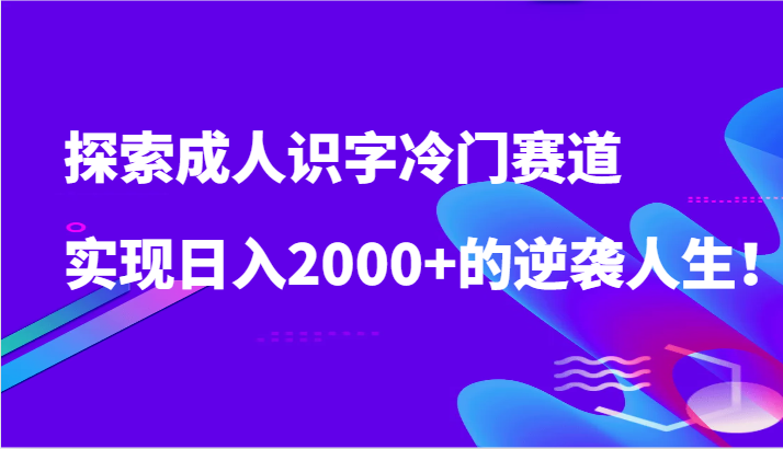 探索成人识字冷门赛道，实现日入2000+的逆袭人生！-九零网创