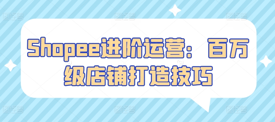 Shopee进阶运营：百万级店铺打造技巧-九零网创