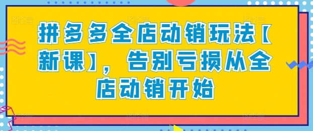 拼多多全店动销玩法【新课】，告别亏损从全店动销开始-九零网创