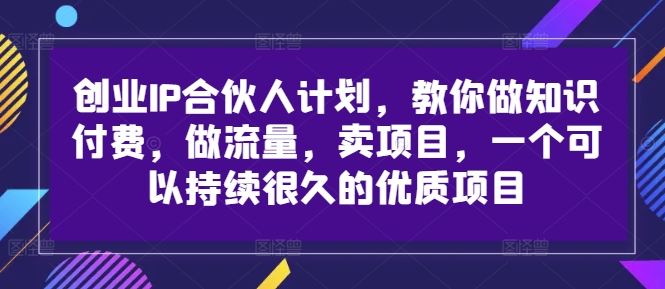 创业IP合伙人计划，教你做知识付费，做流量，卖项目，一个可以持续很久的优质项目-九零网创