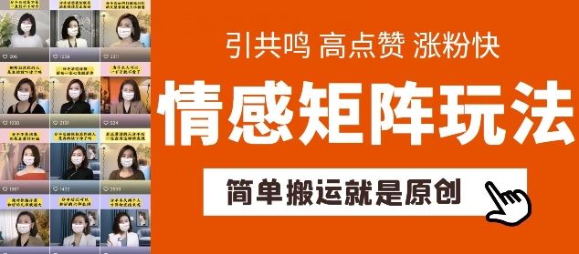 简单搬运，情感矩阵玩法，涨粉速度快，可带货，可起号【揭秘】-九零网创