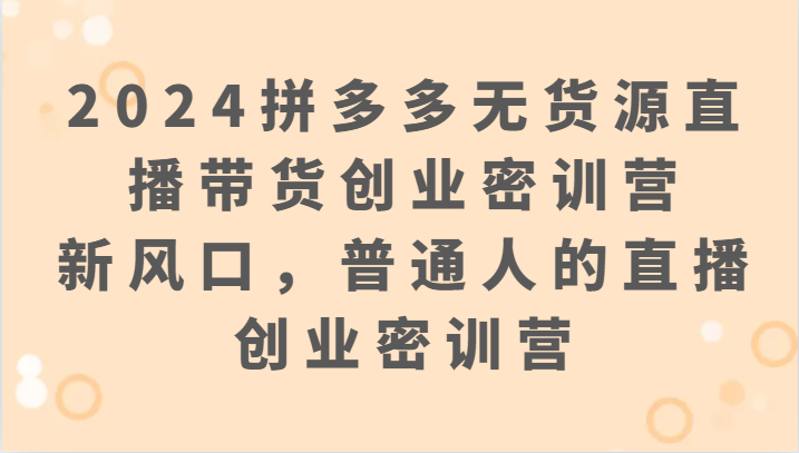 2024拼多多无货源直播带货创业密训营：新风口，普通人的直播创业密训营-九零网创