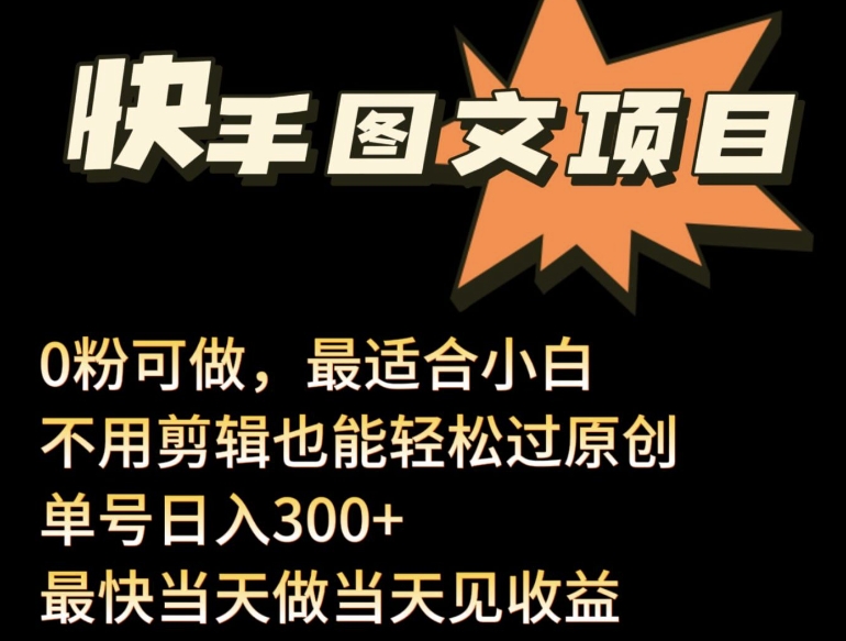 24年最新快手图文带货项目，零粉可做，不用剪辑轻松过原创单号轻松日入300+-九零网创