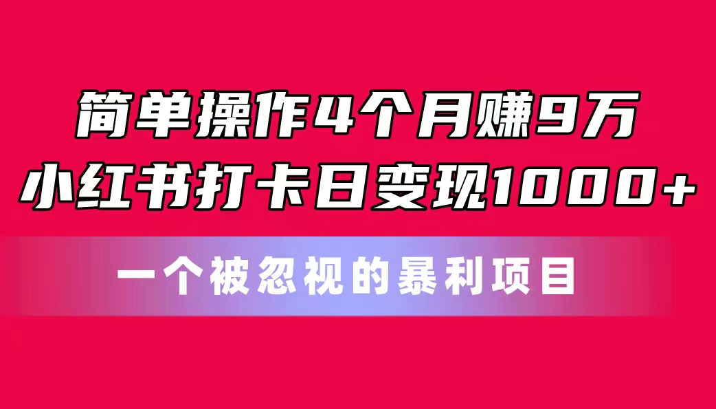 （11048期）简单操作4个月赚9万！小红书打卡日变现1000+！一个被忽视的暴力项目-九零网创
