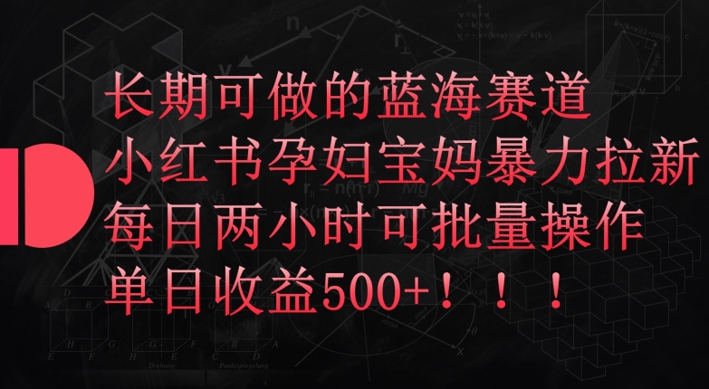 长期可做的蓝海赛道，小红书孕妇宝妈暴力拉新玩法，每日两小时可批量操作，单日收益500+-九零网创