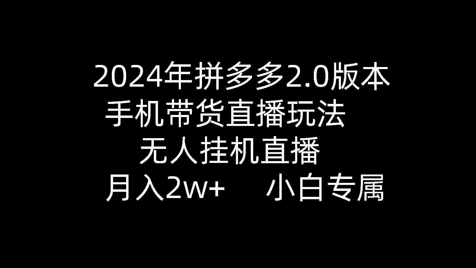 （9768期）2024年拼多多2.0版本，手机带货直播玩法，无人挂机直播， 月入2w+， 小…-九零网创