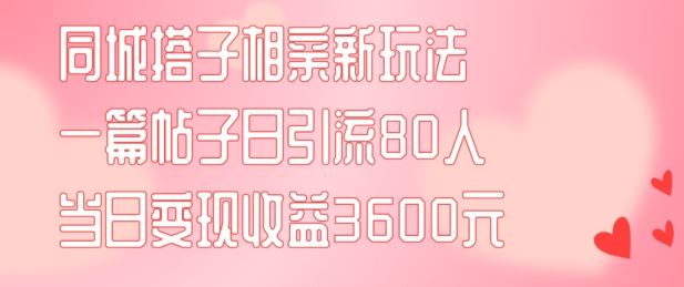 同城搭子相亲新玩法一篇帖子引流80人当日变现3600元(项目教程+实操教程)【揭秘】-九零网创