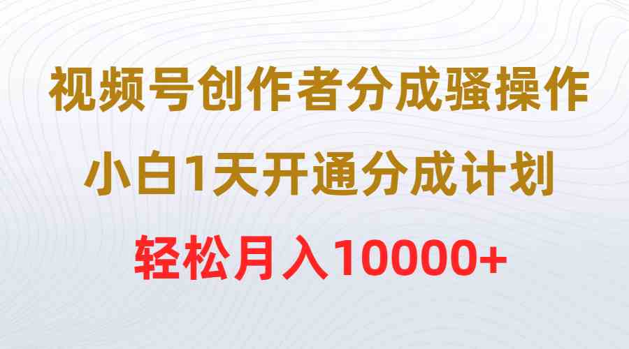 （9656期）视频号创作者分成骚操作，小白1天开通分成计划，轻松月入10000+-九零网创