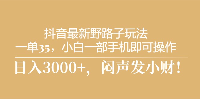 （10766期）抖音最新野路子玩法，一单35，小白一部手机即可操作，，日入3000+，闷…-九零网创