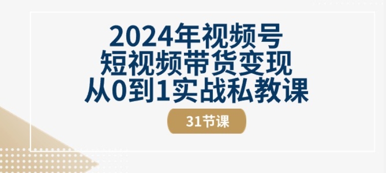 2024年视频号短视频带货变现从0到1实战私教课(31节视频课)-九零网创