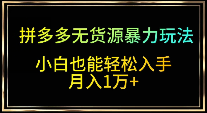 拼多多无货源暴力玩法，全程干货，小白也能轻松入手，月入1万+-九零网创