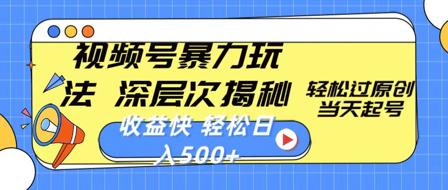 （10772期）视频号暴力玩法，深层次揭秘,轻松过原创，当天起号，收益快，轻松日入500+-九零网创