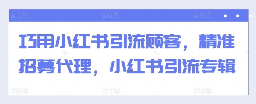 巧用小红书引流顾客，精准招募代理，小红书引流专辑-九零网创