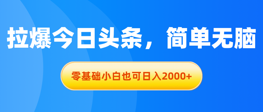 （11077期）拉爆今日头条，简单无脑，零基础小白也可日入2000+-九零网创