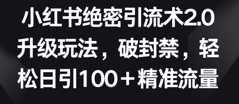 小红书绝密引流术2.0升级玩法，破封禁，轻松日引100+精准流量-九零网创