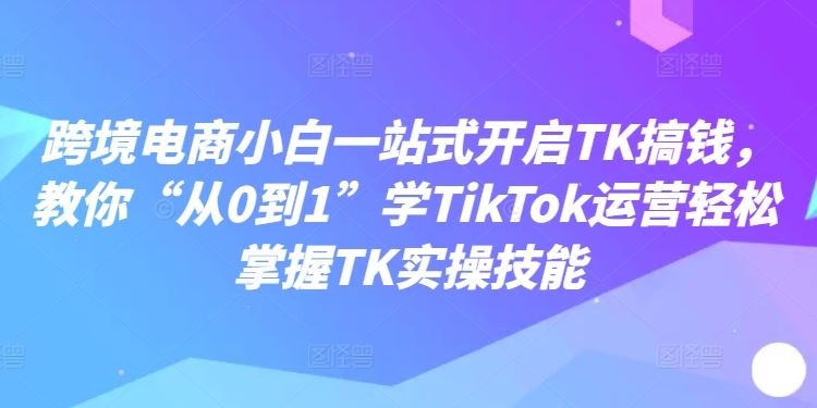 跨境电商小白一站式开启TK搞钱，教你“从0到1”学TikTok运营轻松掌握TK实操技能-九零网创