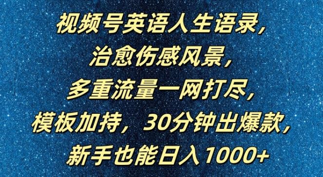 视频号英语人生语录，多重流量一网打尽，模板加持，30分钟出爆款，新手也能日入1000+【揭秘】-九零网创
