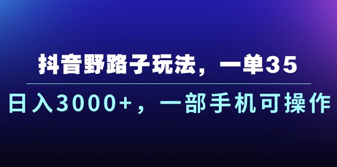 （10909期）抖音野路子玩法，一单35.日入3000+，一部手机可操作-九零网创