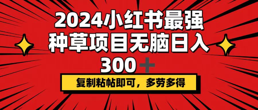 （12336期）2024小红书最强种草项目，无脑日入300+，复制粘帖即可，多劳多得-九零网创
