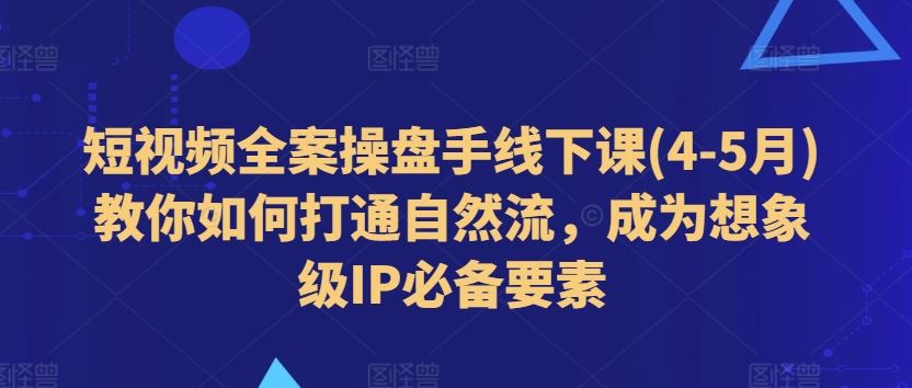 短视频全案操盘手线下课(4-5月)教你如何打通自然流，成为想象级IP必备要素-九零网创