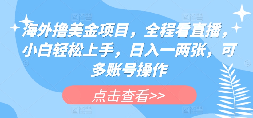 海外撸美金项目，全程看直播，小白轻松上手，日入一两张，可多账号操作-九零网创