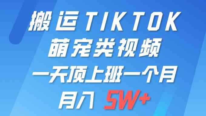 （9931期）一键搬运TIKTOK萌宠类视频 一部手机即可操作 所有平台均可发布 轻松月入5W+-九零网创