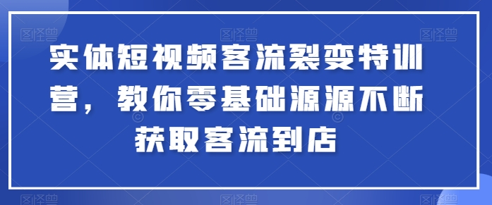实体短视频客流裂变特训营，教你零基础源源不断获取客流到店-九零网创