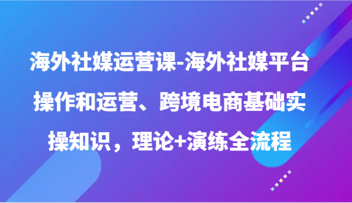 海外社媒运营课-海外社媒平台操作和运营、跨境电商基础实操知识，理论+演练全流程-九零网创