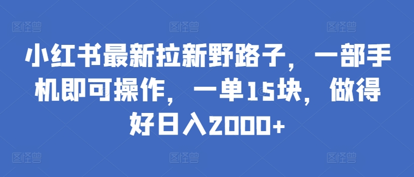 小红书最新拉新野路子，一部手机即可操作，一单15块，做得好日入2000+-九零网创
