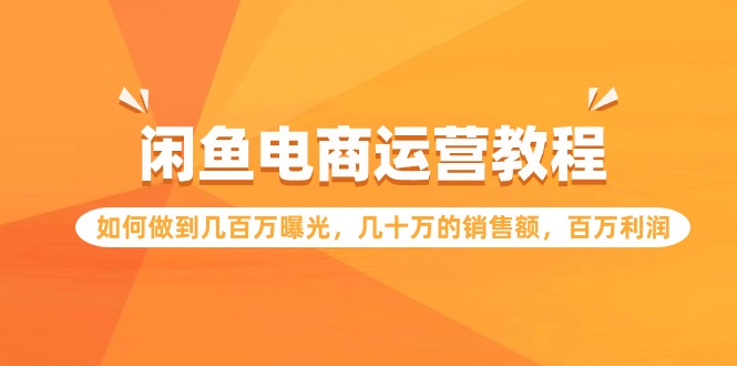 闲鱼电商运营教程：如何做到几百万曝光，几十万的销售额，百万利润-九零网创