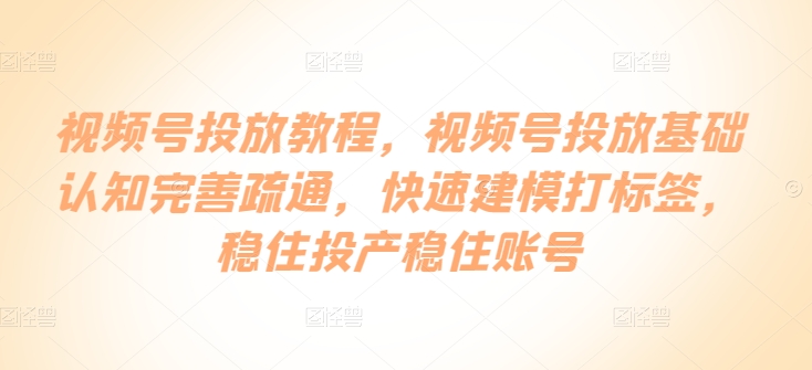 视频号投放教程，​视频号投放基础认知完善疏通，快速建模打标签，稳住投产稳住账号-九零网创